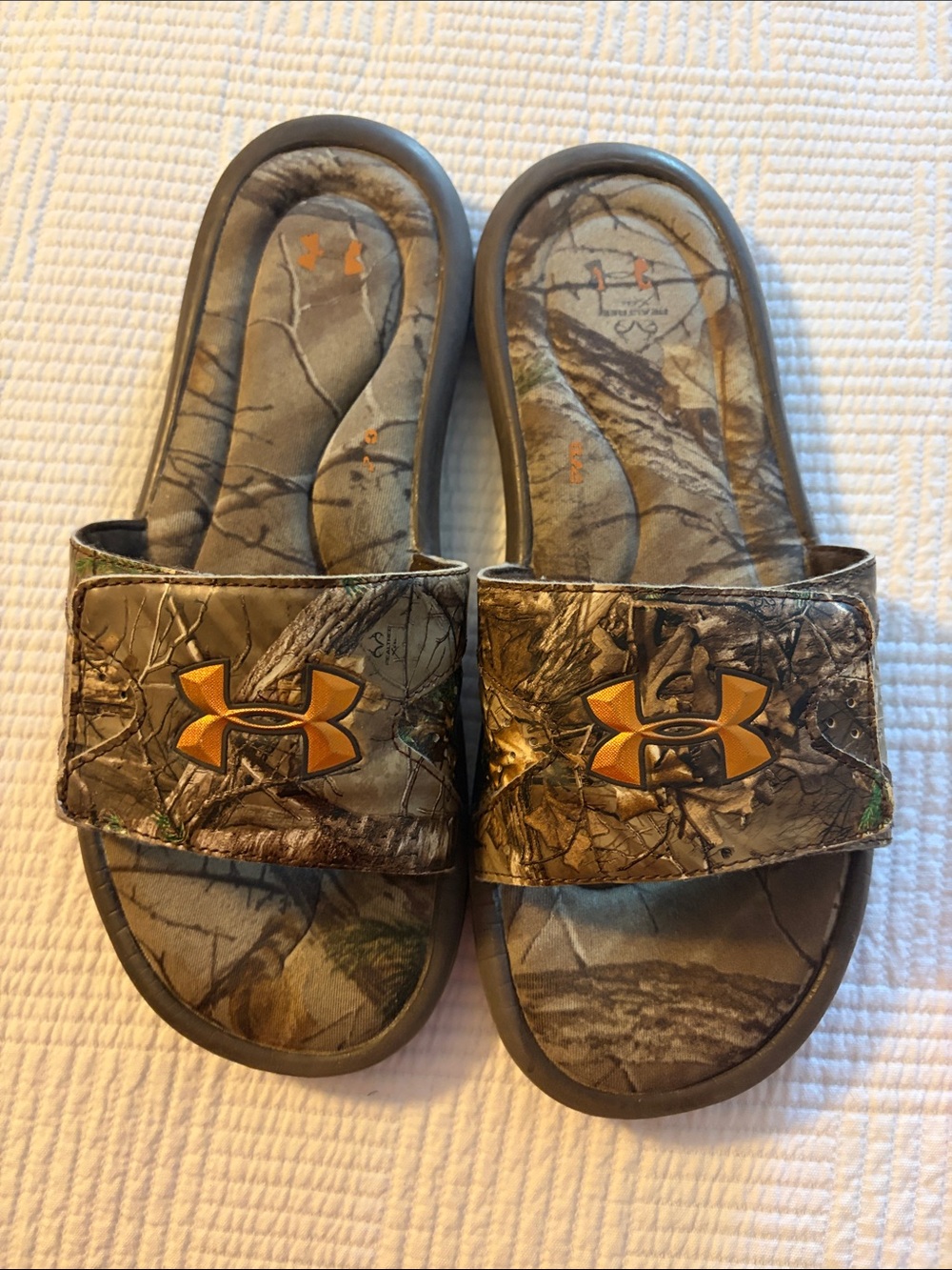 Under Armour Kids' Camo Slide Sandals with Orange Logo